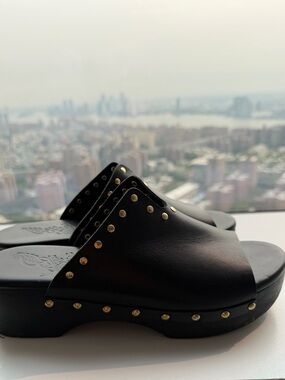 Ancient Greek Sandals Black Studded Platform Clog Sandals EU 39 Leather